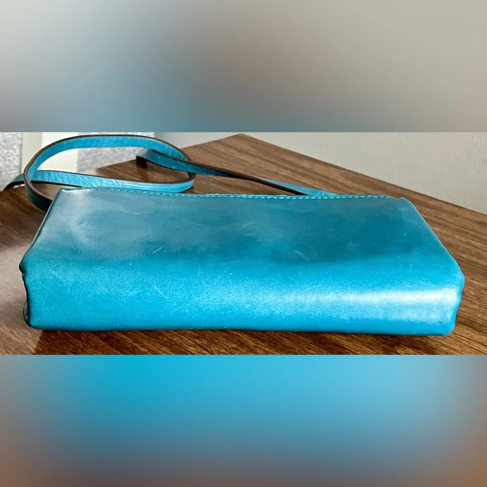 Tory Burch Turquoise Blue Leather and Suede ‘Miller’ Wallet-on-Chain Crossbody
